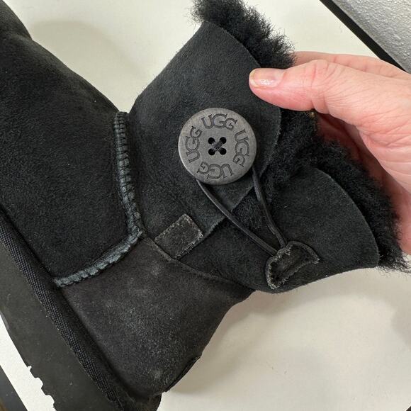 UGG Black Suede Furry Mini Bailey Button Ankle Boot 6 - Picture 6 of 15